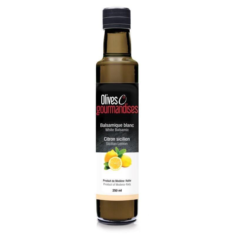 Vinaigre balsamique Blanc au Citron Sicilien - 250 ml Huile d'olive et Vinaigres Balsamiques Olives et Gourmandises 