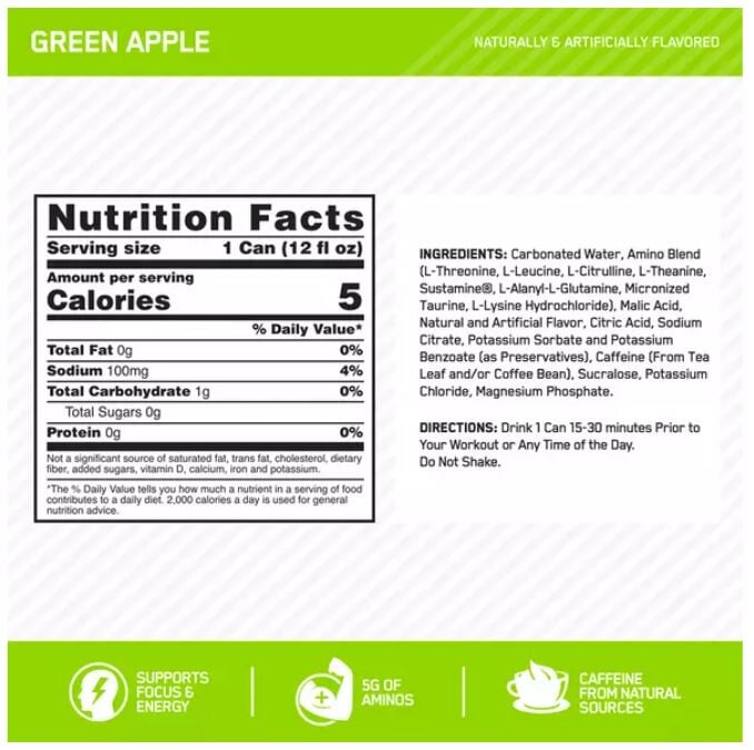 Optimum Nutrition - ON - Amin.o Energy + Electrolytes Sparkling - Pomme Verte Boisson Optimum Nutrition - ON 