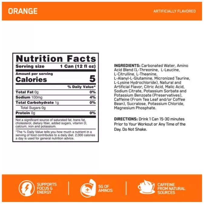 Optimum Nutrition - ON - Amin.o Energy + Electrolytes Sparkling - Orange Boisson Optimum Nutrition - ON 