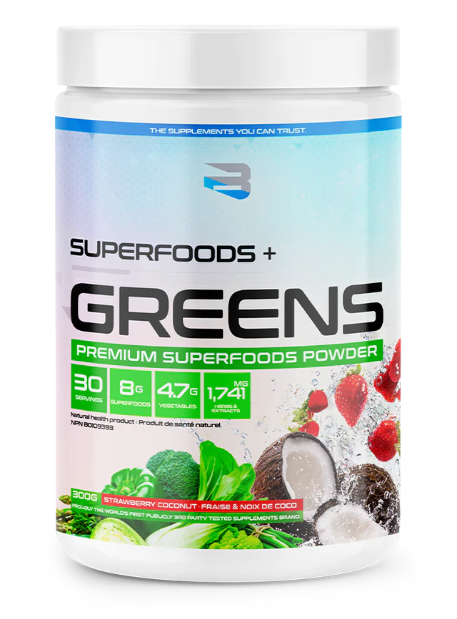Believe Supplements - Superfoods + Greens - Fraise et Noix de coco - 300g - Fitfitfit.fit